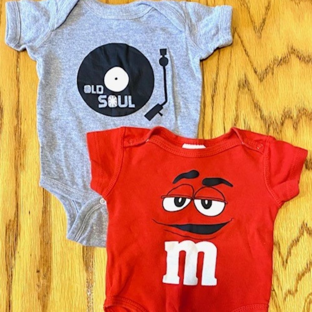 6 Month Clothing Lot: M&M + Record Player Onesies